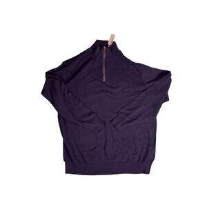 Greyson & Dunn Merino Wool Quarter Zip Sweater Mens XL Navy Leather Trim NWT
